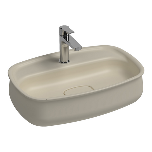 Isvea Fluido Tezgah Üzeri Çanak Lavabo Fildişi 60cm Bas-Aç Set