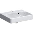 Asimetrik taşmalıklı Geberit Smyle Square küçük lavabo: Beyaz, B=45cm, H=16cm, T=36cm, Batarya deliği=Orta, Taşma deliği=Görünür