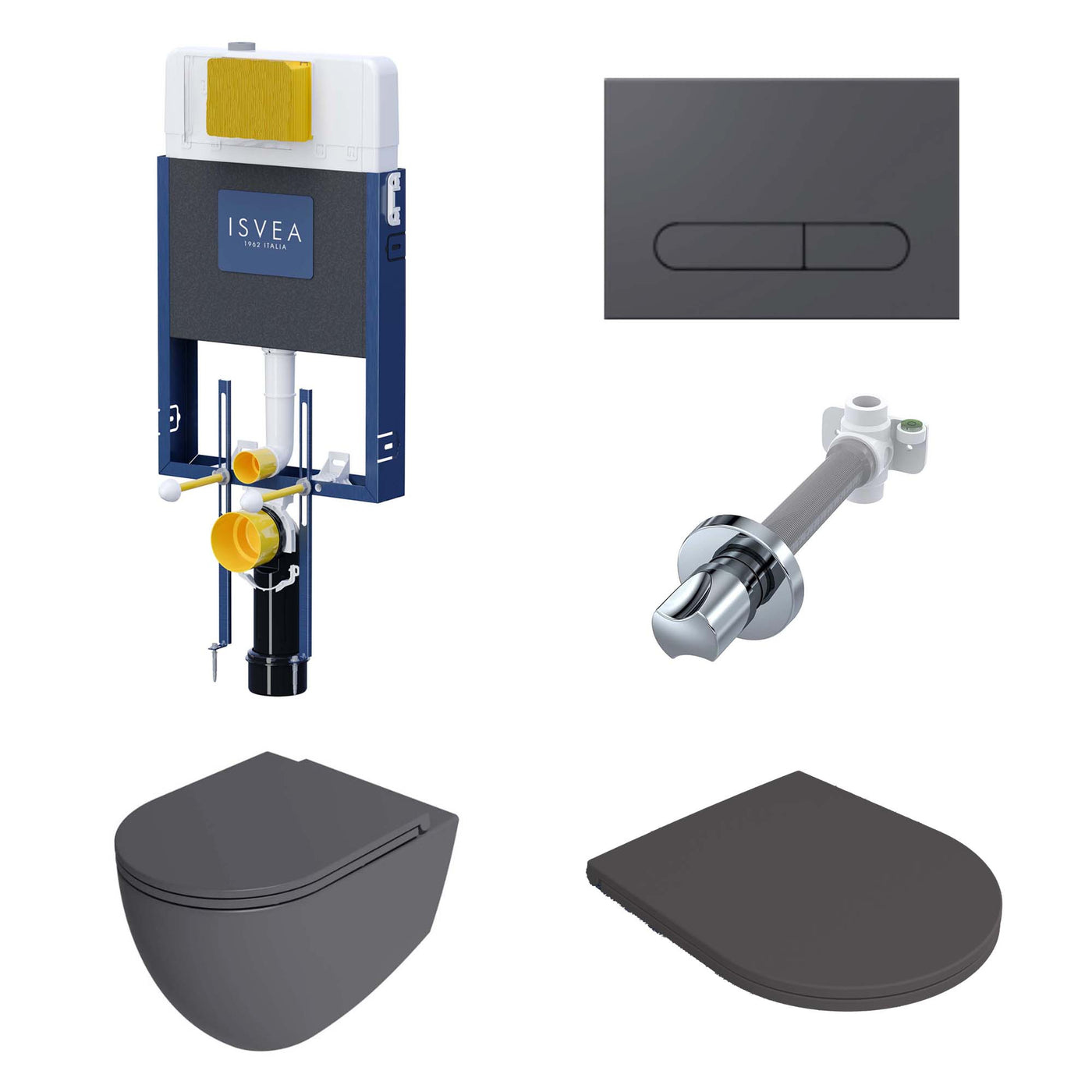 Isvea Infinity Clearim Plus Antrasit Asma Klozet ve Gömme Rezervuar Seti