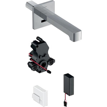 Geberit Brenta lavabo bataryası, ankastre, pilli, sıva altı fonksiyon kutusu ile: Parlak krom, L=17cm, Mikser=Mikserli