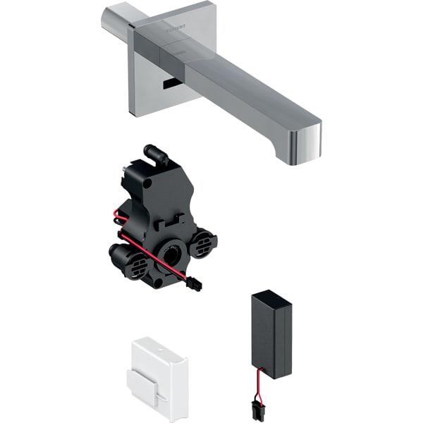 Geberit Brenta lavabo bataryası, ankastre, pilli, sıva altı fonksiyon kutusu ile: Parlak krom, L=17cm, Mikser=Miksersiz