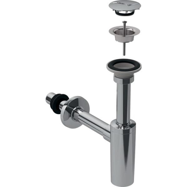 Geberit lavabo sifonu, kapak ve adaptör conta, yatay çıkış: d=32mm, G=1 1/4", Parlak krom