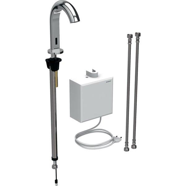 Geberit Piave lavabo bataryası, tezgah üstü, elektrikli, sıva üstü fonksiyon kutusu ile: Parlak krom, Mikser=Mikserli