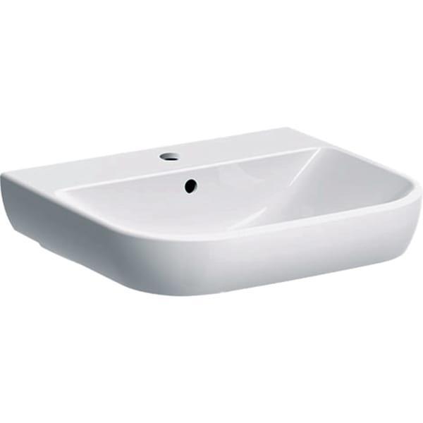 Geberit Smyle lavabo: B=55cm, T=48cm, Batarya deliği=Orta, Taşma deliği=Görünür, Beyaz