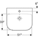 Geberit Smyle lavabo: B=55cm, T=48cm, Batarya deliği=Orta, Taşma deliği=Görünür, Beyaz