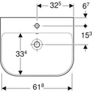 Geberit Smyle lavabo: B=65cm, T=48cm, Batarya deliği=Orta, Taşma deliği=Görünür, Beyaz