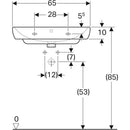 Geberit Smyle lavabo: B=65cm, T=48cm, Batarya deliği=Orta, Taşma deliği=Görünür, Beyaz