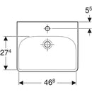 Geberit Smyle Square küçük lavabo: Beyaz, B=50cm, H=16cm, T=41cm, Batarya deliği=Orta, Taşma deliği=Görünür