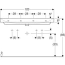 Geberit Smyle Square lavabo: B=120cm, T=48cm, Batarya deliği=Sol ve sağ, Taşma deliği=Görünür, Beyaz