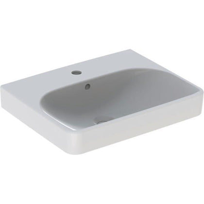 Geberit Smyle Square lavabo: B=55cm, T=44cm, Batarya deliği=Orta, Taşma deliği=Görünür, Beyaz