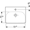 Geberit Smyle Square lavabo: B=55cm, T=44cm, Batarya deliği=Orta, Taşma deliği=Görünür, Beyaz