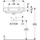 Geberit Smyle Square lavabo: B=55cm, T=44cm, Batarya deliği=Orta, Taşma deliği=Görünür, Beyaz