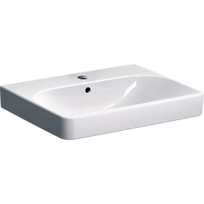 Geberit Smyle Square lavabo: B=60cm, T=48cm, Batarya deliği=Orta, Taşma deliği=Görünür, Beyaz