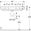 Geberit Smyle Square lavabo: B=90cm, T=48cm, Batarya deliği=Sol ve sağ, Taşma deliği=Görünür, Beyaz