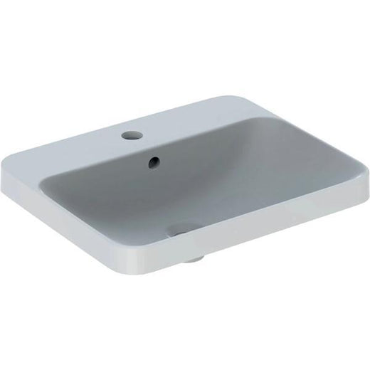Geberit VariForm dikdörtgen çanak lavabo, batarya banklı: B=55cm, T=45cm, Batarya deliği=Orta, Taşma deliği=Görünür, Beyaz