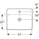 Geberit VariForm dikdörtgen çanak lavabo, batarya banklı: B=55cm, T=45cm, Batarya deliği=Orta, Taşma deliği=Görünür, Beyaz