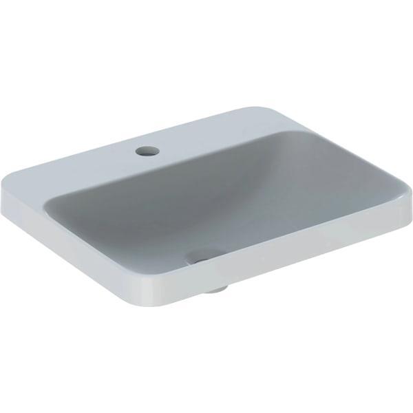 Geberit VariForm dikdörtgen çanak lavabo, batarya banklı: B=55cm, T=45cm, Batarya deliği=Orta, Taşma deliği=Yok, Beyaz