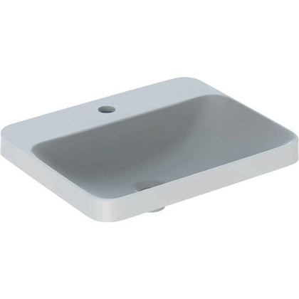 Geberit VariForm dikdörtgen çanak lavabo, batarya banklı: B=55cm, T=45cm, Batarya deliği=Orta, Taşma deliği=Yok, Beyaz