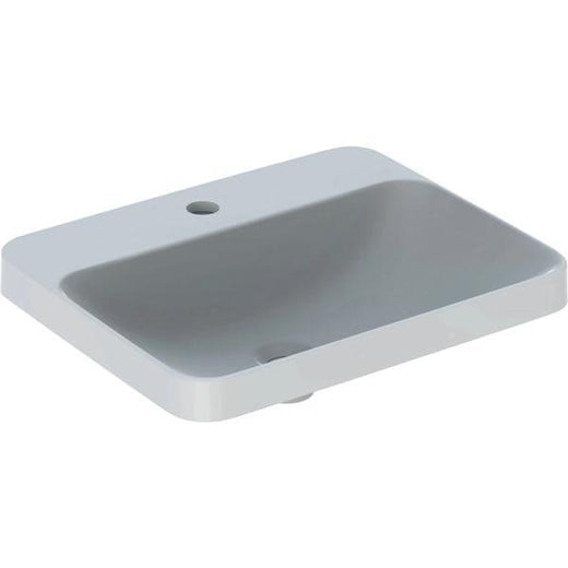 Geberit VariForm dikdörtgen çanak lavabo, batarya banklı: B=55cm, T=45cm, Batarya deliği=Orta, Taşma deliği=Yok, Beyaz