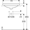 Geberit VariForm dikdörtgen çanak lavabo, batarya banklı: B=55cm, T=45cm, Batarya deliği=Orta, Taşma deliği=Yok, Beyaz