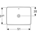 Geberit VariForm dikdörtgen tezgah üstü lavabo: B=55cm, T=40cm, Batarya deliği=Yok, Taşma deliği=Görünür, Beyaz