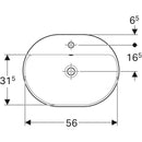 Geberit VariForm eliptik çanak lavabo, batarya banklı: B=60cm, T=45cm, Batarya deliği=Orta, Taşma deliği=Görünür, Beyaz