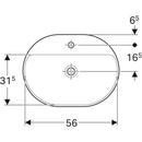 Geberit VariForm eliptik çanak lavabo, batarya banklı: B=60cm, T=45cm, Batarya deliği=Orta, Taşma deliği=Yok, Beyaz