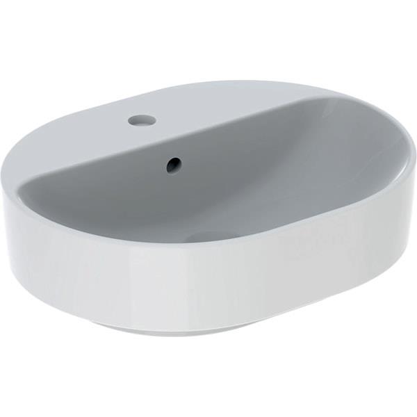 Geberit VariForm eliptik lavabo, batarya banklı: B=50cm, T=40cm, Batarya deliği=Orta, Taşma deliği=Görünür, Beyaz