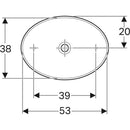 Geberit VariForm oval çanak lavabo: B=55cm, T=40cm, Batarya deliği=Yok, Taşma deliği=Yok, Beyaz