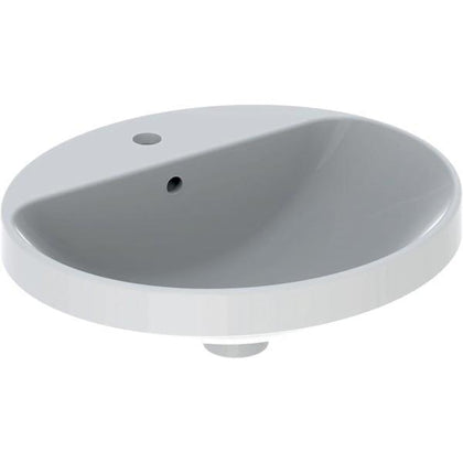 Geberit VariForm oval çanak lavabo, batarya banklı: B=50cm, T=45cm, Batarya deliği=Orta, Taşma deliği=Görünür, Beyaz