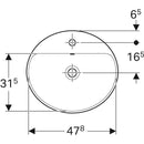 Geberit VariForm oval çanak lavabo, batarya banklı: B=50cm, T=45cm, Batarya deliği=Orta, Taşma deliği=Görünür, Beyaz