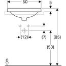 Geberit VariForm oval çanak lavabo, batarya banklı: B=50cm, T=45cm, Batarya deliği=Orta, Taşma deliği=Görünür, Beyaz
