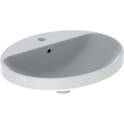 Geberit VariForm oval çanak lavabo, batarya banklı: B=55cm, T=45cm, Batarya deliği=Orta, Taşma deliği=Görünür, Beyaz