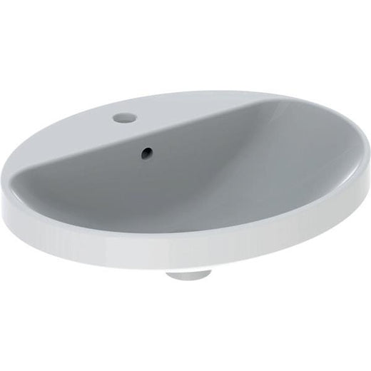 Geberit VariForm oval çanak lavabo, batarya banklı: B=55cm, T=45cm, Batarya deliği=Orta, Taşma deliği=Görünür, Beyaz