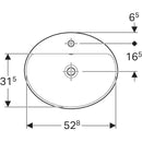 Geberit VariForm oval çanak lavabo, batarya banklı: B=55cm, T=45cm, Batarya deliği=Orta, Taşma deliği=Görünür, Beyaz