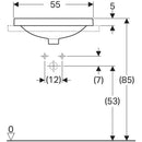 Geberit VariForm oval çanak lavabo, batarya banklı: B=55cm, T=45cm, Batarya deliği=Orta, Taşma deliği=Görünür, Beyaz