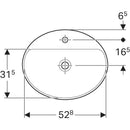 Geberit VariForm oval çanak lavabo, batarya banklı: B=55cm, T=45cm, Batarya deliği=Orta, Taşma deliği=Yok, Beyaz
