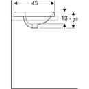 Geberit VariForm oval çanak lavabo, batarya banklı: B=55cm, T=45cm, Batarya deliği=Orta, Taşma deliği=Yok, Beyaz
