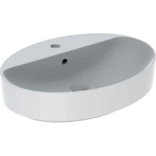 Geberit VariForm oval çanak lavabo, batarya banklı: B=60cm, T=45cm, Batarya deliği=Orta, Taşma deliği=Görünür, Beyaz