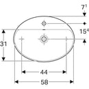 Geberit VariForm oval çanak lavabo, batarya banklı: B=60cm, T=45cm, Batarya deliği=Orta, Taşma deliği=Görünür, Beyaz