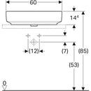 Geberit VariForm oval çanak lavabo, batarya banklı: B=60cm, T=45cm, Batarya deliği=Orta, Taşma deliği=Görünür, Beyaz