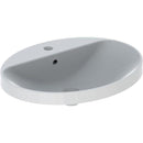 Geberit VariForm oval çanak lavabo, batarya banklı: B=60cm, T=48cm, Batarya deliği=Orta, Taşma deliği=Görünür, Beyaz
