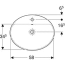 Geberit VariForm oval çanak lavabo, batarya banklı: B=60cm, T=48cm, Batarya deliği=Orta, Taşma deliği=Görünür, Beyaz