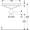 Geberit VariForm oval çanak lavabo, batarya banklı: B=60cm, T=48cm, Batarya deliği=Orta, Taşma deliği=Görünür, Beyaz