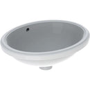 Geberit VariForm oval tezgah altı lavabo: B1=42cm, T=42cm, Batarya deliği=Yok, Taşma deliği=Görünür, Beyaz