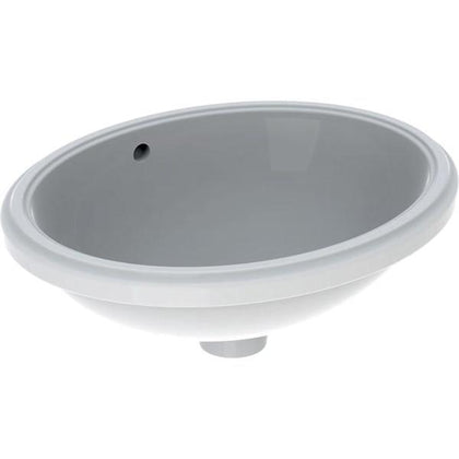 Geberit VariForm oval tezgah altı lavabo: B1=42cm, T=42cm, Batarya deliği=Yok, Taşma deliği=Görünür, Beyaz