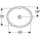 Geberit VariForm oval tezgah altı lavabo: B1=42cm, T=42cm, Batarya deliği=Yok, Taşma deliği=Görünür, Beyaz