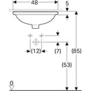 Geberit VariForm oval tezgah altı lavabo: B1=42cm, T=42cm, Batarya deliği=Yok, Taşma deliği=Görünür, Beyaz
