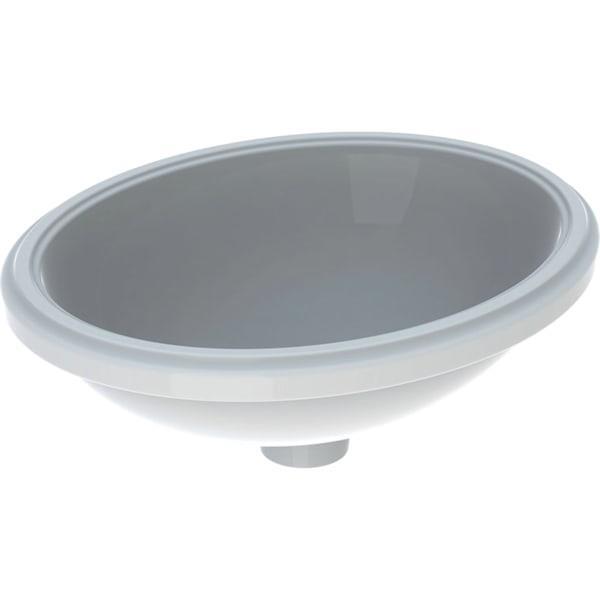 Geberit VariForm oval tezgah altı lavabo: B1=42cm, T=42cm, Batarya deliği=Yok, Taşma deliği=Yok, Beyaz