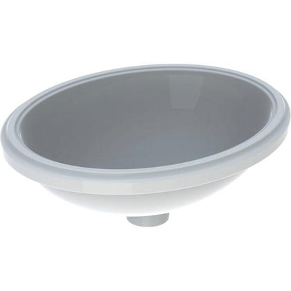 Geberit VariForm oval tezgah altı lavabo: B1=42cm, T=42cm, Batarya deliği=Yok, Taşma deliği=Yok, Beyaz